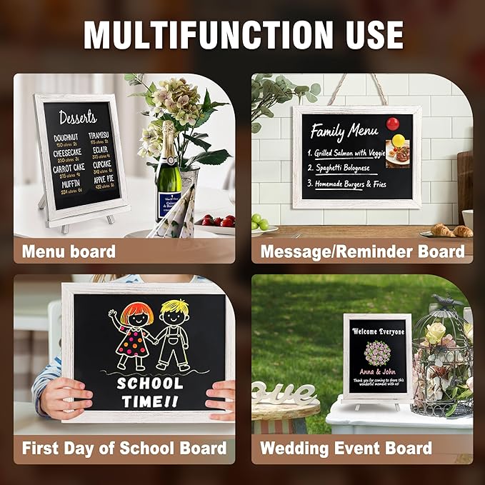 SELEAD 100% Real Wood Frame Chalkboard with Stand, String - 3 Pack Small 10x12 Inch Tabletop/Wall Hanging Magnetic Chalk Board Words Sign, Menu Display Board for Business, Farmhouse