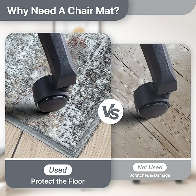 Office Chair Mat for Hardwood Tile Floor, Abstract 36"X 60" Desk Mats for Office Chair on Rolling Chairs Carpet, Desk Anti-Slip 1/5" Thick Rug for Computer Chair, Thin Low-Pile Floor Mat, Dark Gray