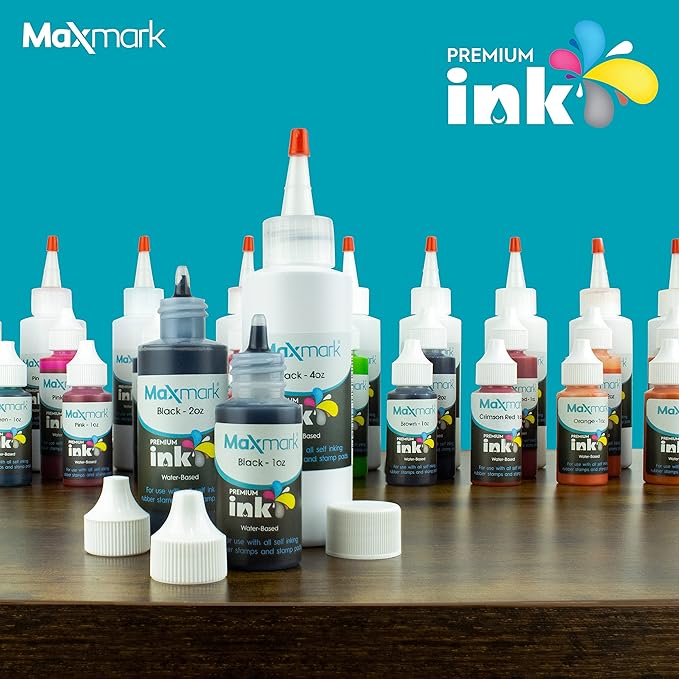 MaxMark Premium Refill Ink with Control Tip Bottle for Self-Inking Stamps, Olive Green Color - 1 oz.