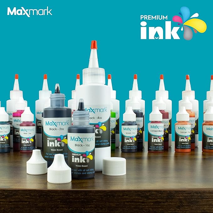 MaxMark Premium Refill Ink with Control Tip Bottle for Self-Inking Stamps, Purple Color - 4 oz.