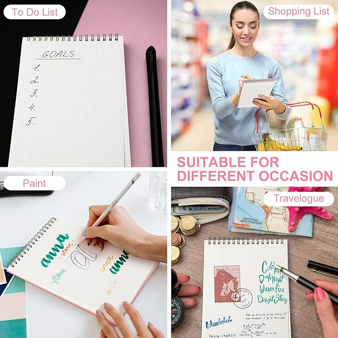Engrowtic 2 Pack Graph Paper Spiral Notepad A5 Top Wirebound Notepad Grid Notebook Steno Pads Memo Notebook Grid Paper 140 Pages for Writing Sketching Drawing Office Supplies (Pink)