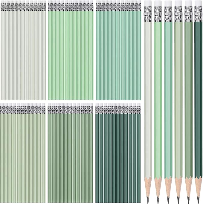 TecUnite 120 Pcs #2 HB Pencils with Eraser No 2 Unsharpened Wooden Hexagonal Pencils for Adults Gifts for School Exam art Learning Office Sketching(Green Series)