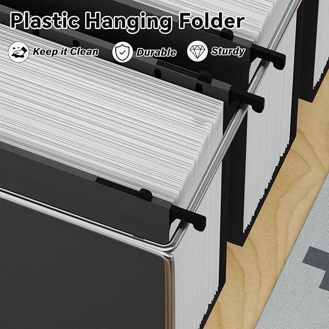 ANSOOK Plastic Legal Size Hanging File Folders,12 Pack Reinforced Black File Cabinet Folders,Heavy Duty3 Inch File Folders Hanging with Tabs,Hanging File Organizer for Office Home School