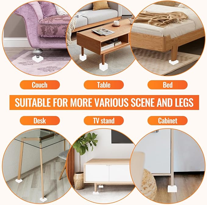 shouwuhho Furniture Risers, 4 Pack Bed Risers with Non-Slip Grip and Heavy Duty Support, 1 Inch 2 Inch 3 Inch 4 Inch Height Lift for Couch, Sofa, Table, Desk, Chair, Refrigerator - White, 1+1 Inch