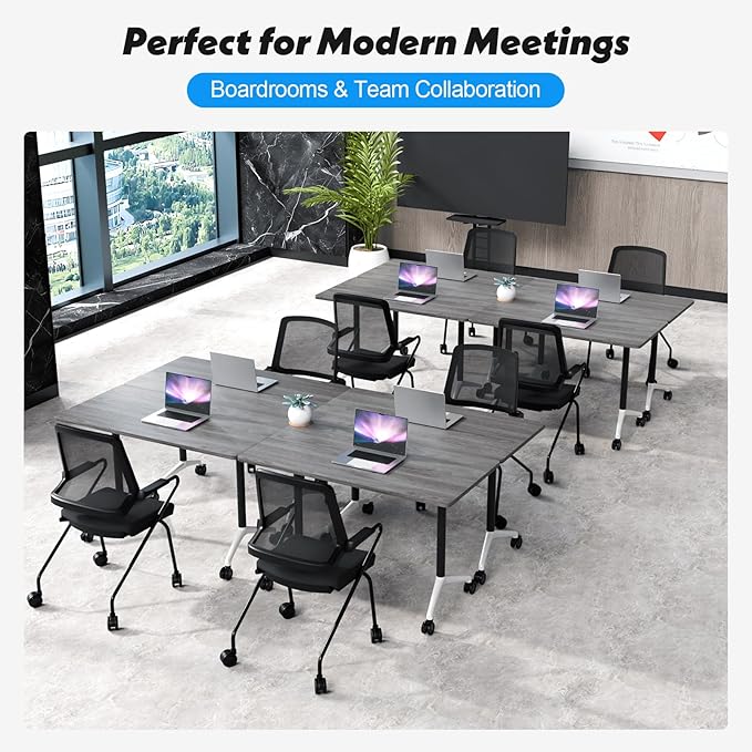 Goakwwuz Conference Room Table, Folding Conference Tables,Thicken Grey Tabletop,Flip Top Wooden Seminar Meeting Room Table for Conference Room Offices (2, Grey, 55.1”)