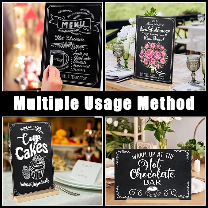 BOUBONI 1 Pack Small Chalkboard Signs with Wood Stand 6 x 8 inch Tabletop Chalkboard Sign Double-Sided Message Menu Boards for Kitchen Wedding Bar and Restaurant
