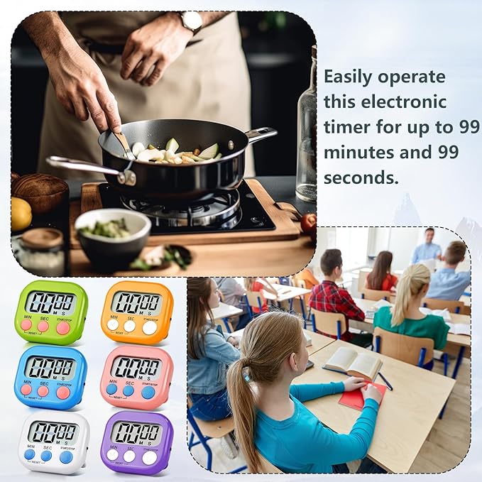 4 Pack Orange Digital Kitchen Timer Magnetic Digital Timer with Big Display Loud Ring Cooking Timers for Cooking, Game, Gym, Break Time, Classroom(4, Orange)