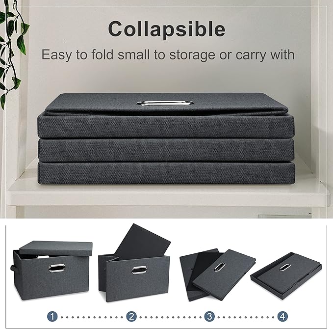 Graciadeco Medium 15" 21 Quart Collapsible Stackable Storage Bins with Lids, 5 Packs Dark Gray Foldable Fabric Closet Storage Boxes with Lids, Lidded Heavy-duty Linen Baskets(15x11x8)