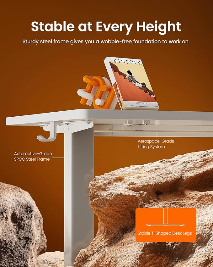 ErGear Height Adjustable Electric Standing Desk, 31.5 x 18.9 Inches Sit Stand up Desk, Memory Computer Home Office Desk with Two-Piece Desktop (White)