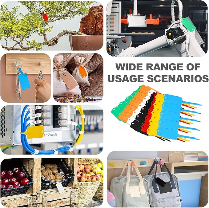100pcs Blank Plastic Tags for Labeling Reusable Hanging Tags Ties Key Tag Storage Tag Waterproof Plastic Mark Label Writable Hang Sign with One Marker Pen (Black)