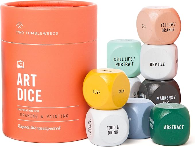 Two Tumbleweeds Art Dice - Drawing & Painting Game for Adults, Artists & Teachers - Set of 9 Dice for Creative Inspiration - Drawing Prompts for Studio and Classroom - Gift for Artist - 1+ Players