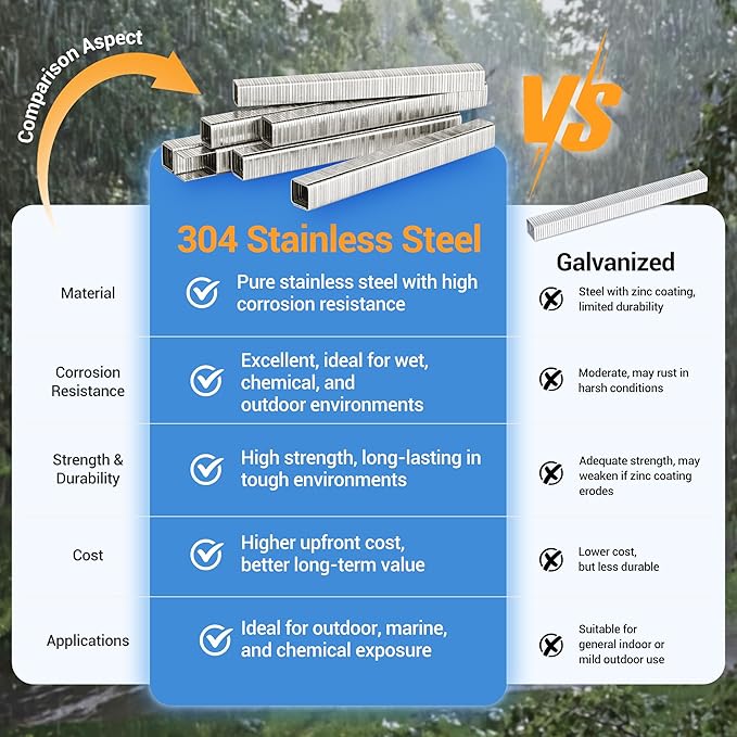 meite T-50 Heavy Duty Staples Marine, 1/2 Inch 304 Stainless Steel Staples for Staple Gun, 20 Gauge 3/8 Inch Crown Upholstery Staple for Marine Applications (1 Case)