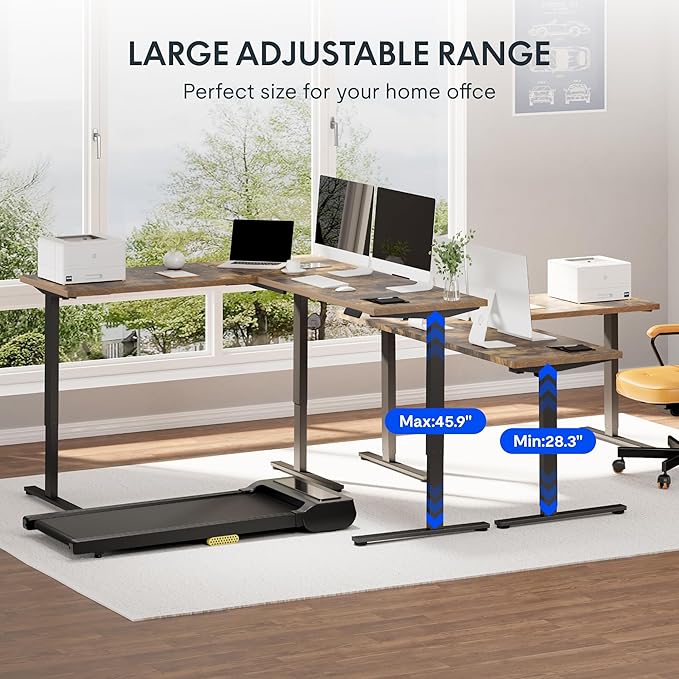 FLEXISPOT L Shaped Standing Desk, 63 x 47 Inch Electric Height Adjustable Corner Desk, Sit Stand Computer Workstation, Preset Controller, Home Office, Black Frame with Rustic Brown Top, Black Drawer
