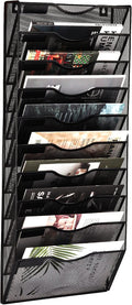 EASEPRES 10 Pocket Mesh Hanging Wall File Organizer, Wall Mounted Mail Paper Document Folder Holder, Clipboard Storage Organization Magazine Rack with Nametag Label for Office Home School, Black