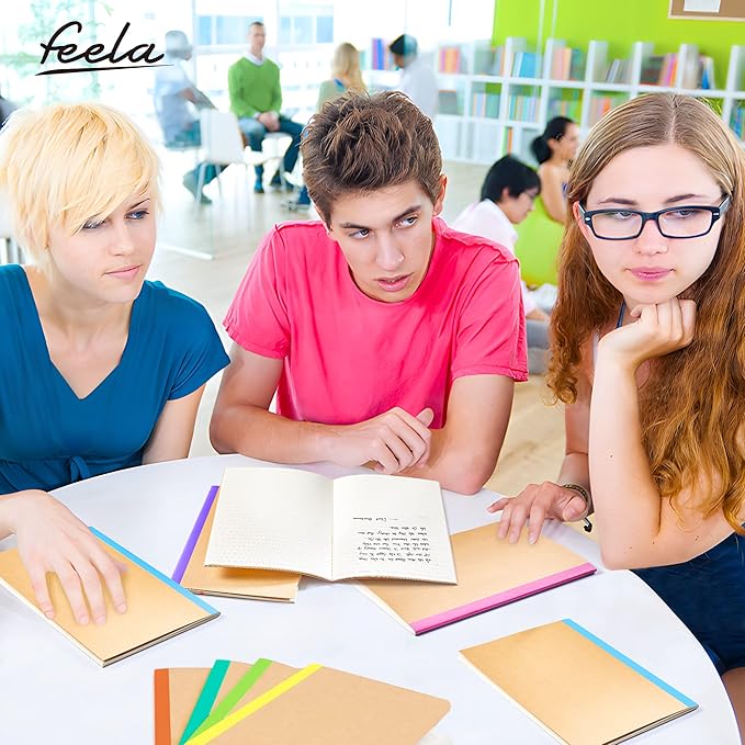feela 80 Pack Composition Notebooks Bulk, Kraft Cover Lined Blank College Ruled Composition Travel Journals with Rainbow Spines For Women Students Business, 60 Pages, 8.3”x 5.5”, A5, 8 Colors