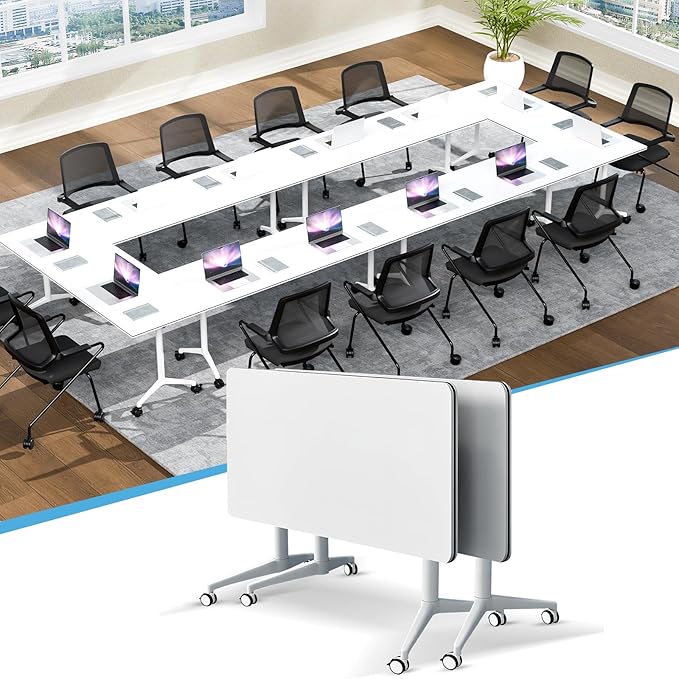 Conference Table,55.1''Folding Conference Room Table for 4-12 People,Mobile Flip Top MeetingTraining Table with Different Coulor and Styles for Offices, Classrooms,Meeting Room (2, 70.8''A)