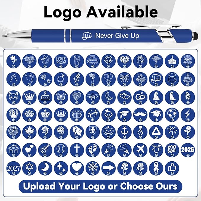WYPAS Bulk Custom Pens - Personalized with Name, Engraved Text/Logo - Stylus Tip, Black Ink - Options for Corporate Gatherings, Events & Promotions (Pink)