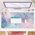 QIYI Large Mouse Pad, PU Leather Desk Mat for Desktop, Waterproof Gaming Desk Pad, Marble Full Desk Accessories Keyboard Mousepad, Abstract Art Home Office Décor 31.5" x 15.7" - Blue Pink Fluid
