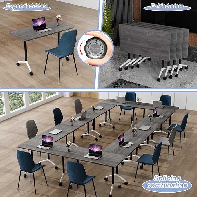 Conference Table Flip Top Mobile Conference Room Tables,Folding Conference Table with Wheels,Large Meeting Training Seminar Table Saving Space for Office Classroom(4A,70.8'')