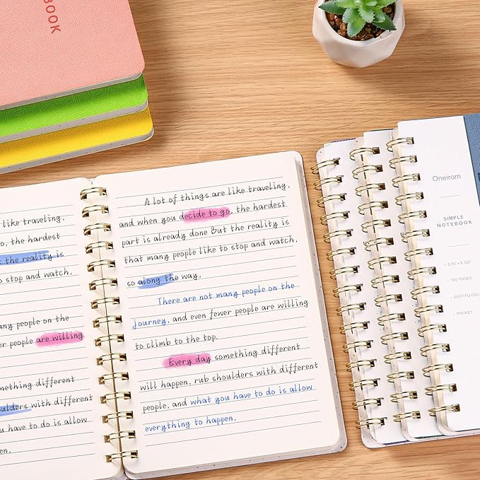 Spiral Notebook-5.75" x 8.125" College Ruled Journal with Inner Pockets and 160 Pages,PU Leather Cover Business Journal, Twin-Wire Binding Notebook Perfect for Office & Home School Supplies 3 pack Yellow ReefBlue NavyBlue