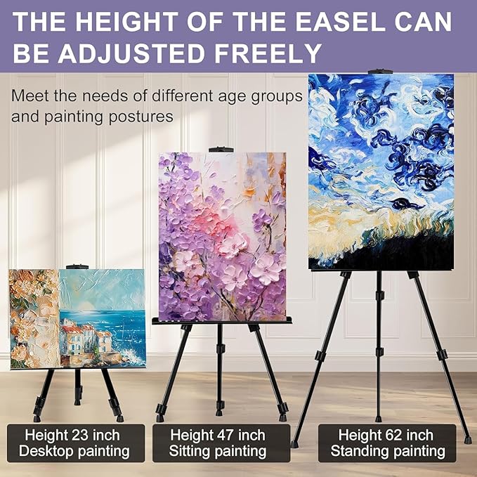AROIC Art Painting Artist Easel Stand, Painting Display Easel Stand,Portable Adjustable Iron Tripod Display Stand with Bag, Height from 20 to 66 in for Table-Top/Floor Drawing and Displaying(8 Pack)