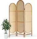 Asnefeli Room Divider 3 Panels, Hand-Woven Rattan Room Divider Wall, Foldable Wood Divider Screen, Creative Divider Wall, Folding Privacy Screens, Unique Design Privacy Divider Panel (Natural)
