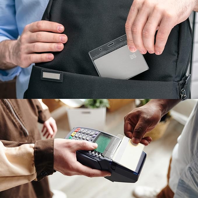 4x3 Inches Horizontal Badge Holder, Clear ID Card Holder with Waterproof Resealable Zip Type Protector, Badge Sleeve Fits Name Tag Holder/RFID/Proximity/Credit Card(Holders,50PCS)