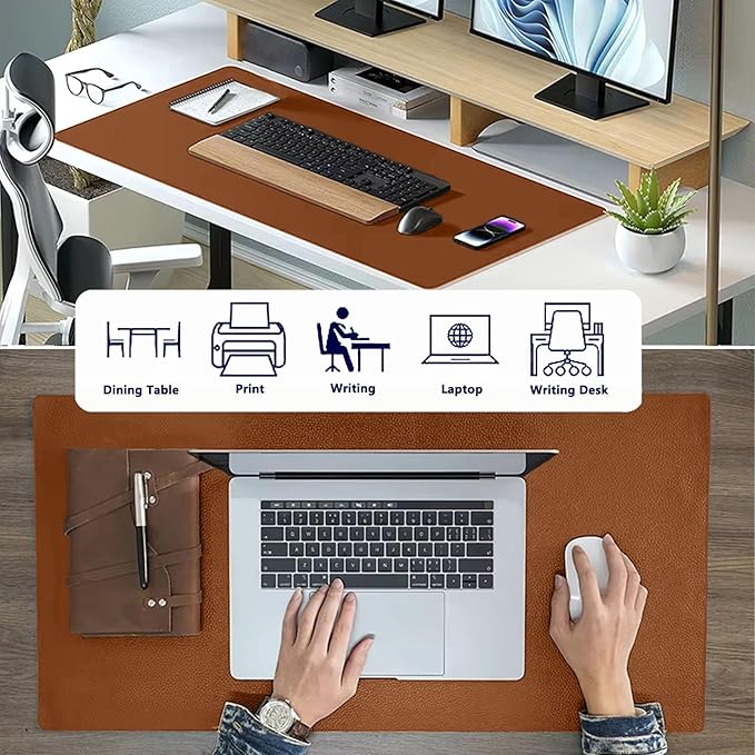 PU Leather Desk Pad Protector Gaming Mouse Pad Non Slip Desk Mat for Keyboard and Mouse Waterproof Desk Writing Pad for Office and Home Desk Accessories(Brown, 31.5 * 15.7)