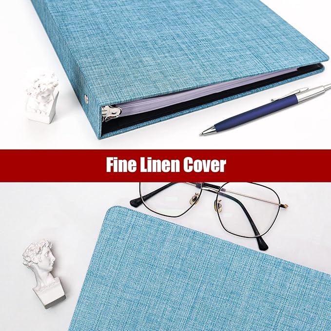 Vienrose 3 Ring Binder 1 Inch Round Rings with Linen Fabric Cover, Fits 8.5 x 11 Inch Paper, Durable Organizer for School, Office, Home, Recipes, Blue