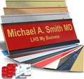Personalized Name Plate with Choice of Mounting for Walls, Doors, Desk Holders, Cubicles, Hanging and More - Custom Red Plastic Gold Letters - USA Made 2x8 - B17