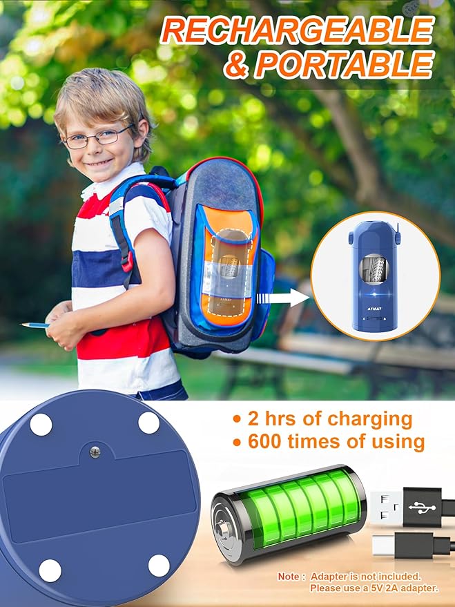 AFMAT Electric Pencil Sharpener, Fully Automatic Pencil Sharpener for 7-11.5mm Colored/Jumbo Pencils, Auto in & Out, Rechargeable Hands-Free Pencil Sharpeners for Classroom Home Office PSX5, Blue