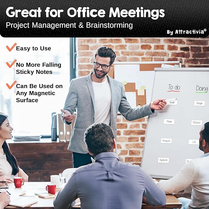 Attractivia Dry Erase Magnetic Labels 2.8 x 1.2 in, Dry Erase Magnets, 60-Pack, White Erasable Write-On All-Purpose Labels, for Office, Education, Home, Whiteboard, Magnetic Name Tags
