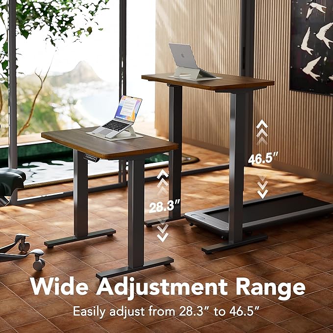 HUANUO 63 x 28 inch Electric Standing Desk Adjustable Height, 4 Memory Height Settings, Sit Stand Up Desk for Home Office & Computer Workstation, Black Walnut