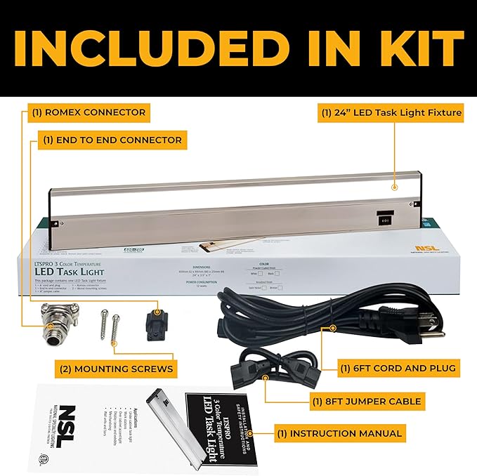 LED Under Cabinet Lighting Hardwired - 3CCT 24 Inch Satin Finish - Undercabinet Lights for Kitchen - Linkable Undercounter Dimmable Plug in Light or Hard Wired - Under Counter Fixture Direct Wire