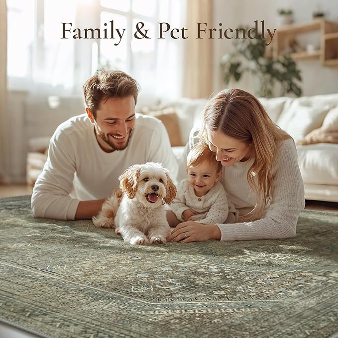 GENIMO Runner Rug 2x8 Non Slip Machine Washable Hallway Runner Rug, Low Pile Lightweight Rugs for Entryway, Hallway, Kitchen and Corridor, Sage/Blue
