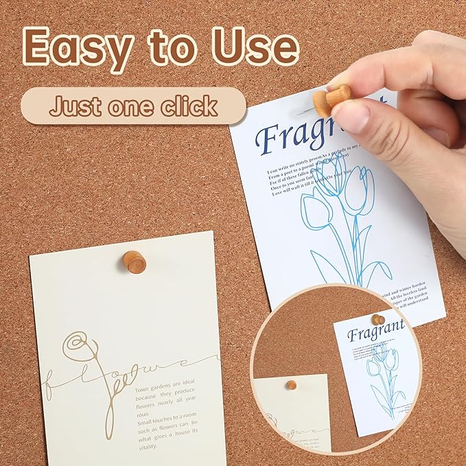 GOOLADA 300Pcs Wooden Push Pins,2 Colors and 7 Types Decorative Thumb Tacks, Cute Thumb Tacks, Wood Pushpins for Cork Board, Wooden Thumbtacks for Bulletin Board, Cubicle Wall, Cork Board Accessories