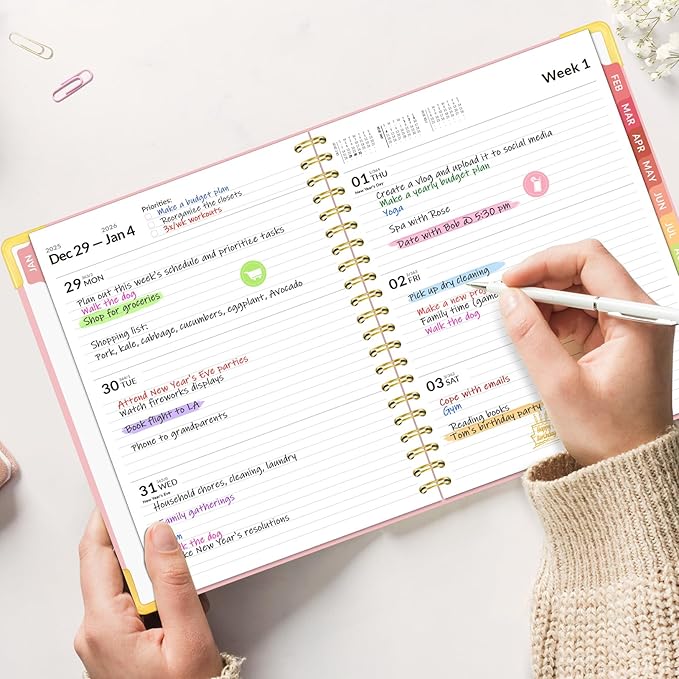 Forvencer 2026 Planner, Hardcover Calendar Planner Weekly and Monthly, Jan 2026 - Dec 2026, 8.5" x 11", Spiral Agenda Book with Tabs, Exquisite Daily Journal Organizer for Home School, Beige