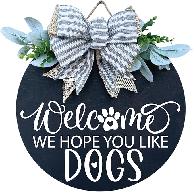 Wood front door sign Wood sign Home decor Welcome sign Sign for front door House warming gift Wedding gift (Dogs 3.0-UV033(A3) S006, 22" Width)