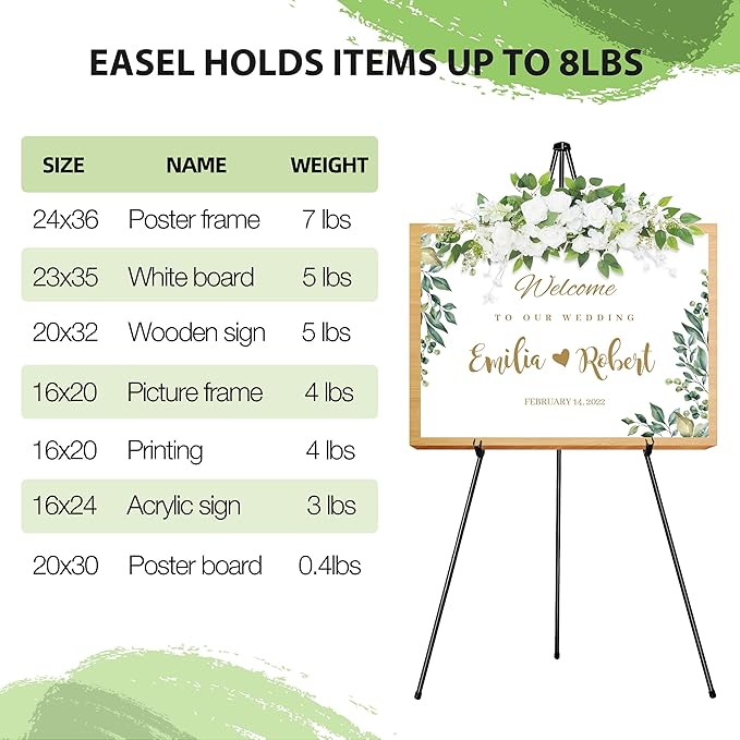 VAIIGO 63" Easel Stand for Wedding Sign Poster Display Easel Floor Adjustable Metal Black Art Easel Instant Folding Tripod Easel for Painting Canvas Wedding Welcome Sign Stand, 1Pack