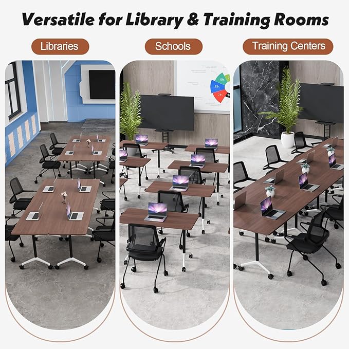 Goakwwuz Conference Room Table, Folding Conference Tables,Thicken Grey Tabletop,Flip Top Wooden Seminar Meeting Room Table for Conference Room Offices (6, Walnut, 47.2“)