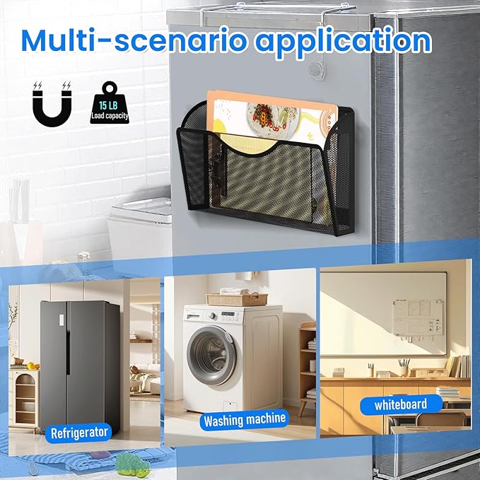 KZWKRG 2PCS Magnetic File Holder - No Drilling Magazine Paper Document Holder, Magnetic File Paper Mail Organizer, Magnetic Hanging File Organizer for File Cabinets, Office, Whiteboard