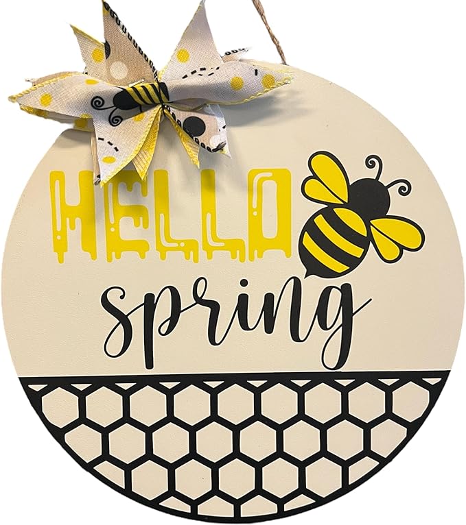 Wood front door sign Wood sign Home decor Welcome sign Sign for front door House warming gift Wedding gift (Spring Bee-UV010(NC) P002, 15" Width)