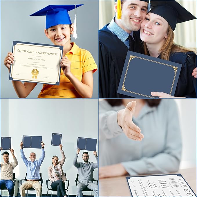 HAUTOCO 30 Pack Certificate Holders, Navy Blue Diploma Holders, Document Award Covers Certificate Folders with Gold Foil Border for 8.5x11 Letter Size