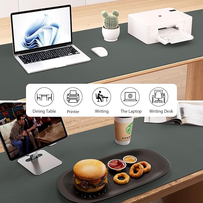 Aothia Leather Desk Pad Protector, Office Desk Mat, Large Mouse Pad, Laptop Desk Pad, Non-Slip PU Leather Desk Blotter, Waterproof Desk Writing Pad for Office and Home (Jungle Green, 55" x 17")