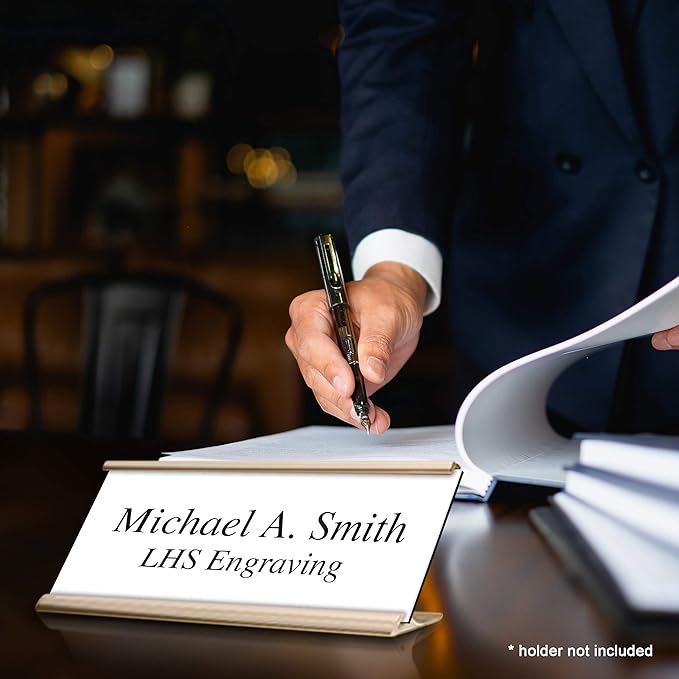 Door Name Plate Personalized for Office White Plastic Name Plate Black Letters - Made in USA 2x12 B16