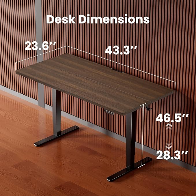 ErGear Electric Standing Desk, 44 x 24 Inches Height Adjustable Stand up Desk, Sit Stand Home Office Desk, with Two-Piece Desktop (Espresso)