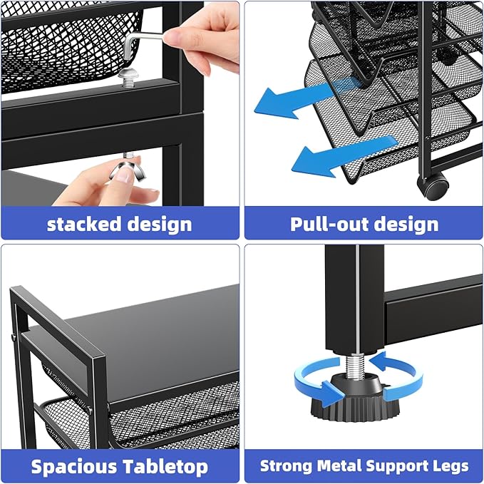 Simple Trending Rolling File Storage Cart, 15-Tier Metal Desk File Organizer with 14 Mesh Sliding Trays, Multi-Functional Clutter Cart for Office Home School, Black