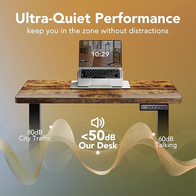 HUANUO 48" x 24" Electric Standing Desk Adjustable Height, 4 Memory Height Settings, Headphone Hook, Cable Manager, Sit Stand Up Desk for Home Office & Computer Workstation, Vintage Brown