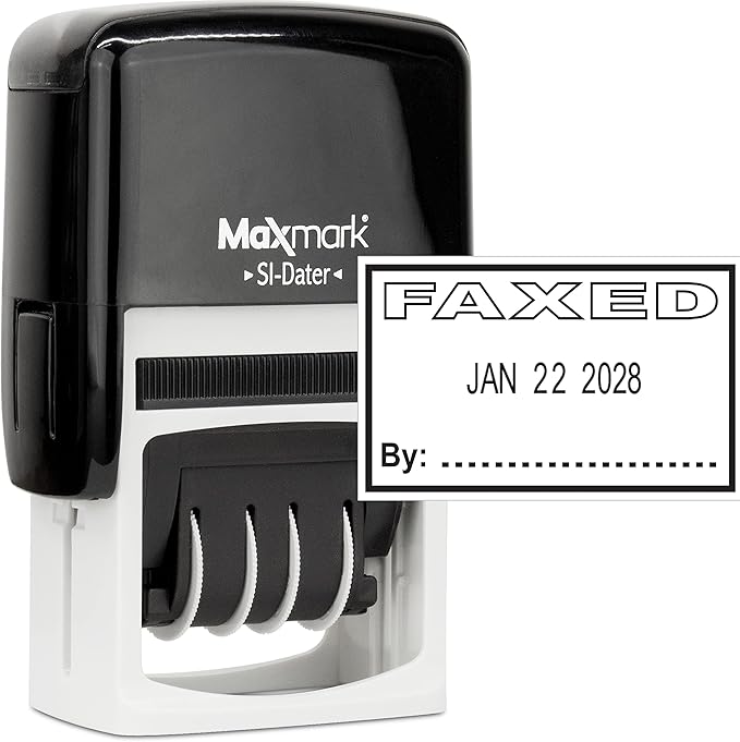 MaxMark Office Self Inking Date Stamp with Phrase Faxed - Black Ink