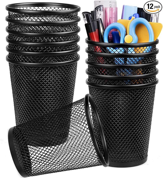 Gwybkq Pen Holder for Desk Mesh Pen Cups Metal Pencil Holder 12 Packs Desk Organizers and Storage